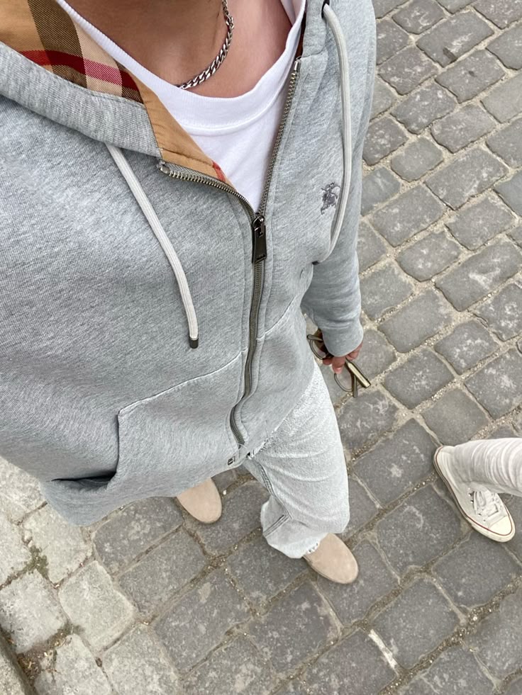 Burberry Grey Check Lined Zip Hoodie